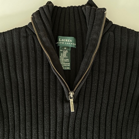 SOLD Lauren Ralph Lauren Black Ribbed 1/4th Zip Sweater - Picture 4 of 5
